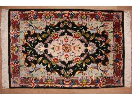 Persian carpet  Taabriz with silk 94x63 cm Black