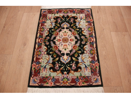 Persian carpet  Taabriz with silk 94x63 cm Black