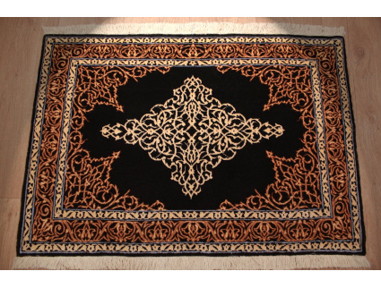 Perser Teppich Isfahan auf Seide 89x61 cm Schwarz