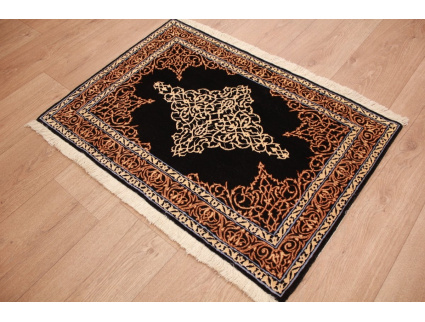 Perser Teppich Isfahan auf Seide 89x61 cm Schwarz