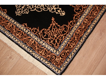 Perser Teppich Isfahan auf Seide 89x61 cm Schwarz