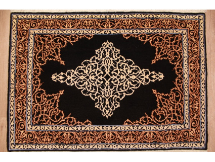 Perser Teppich Isfahan auf Seide 89x61 cm Schwarz