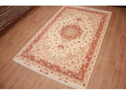 Persian carpet Tabriz with silk 300x197 cm Beige