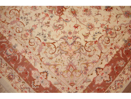 Persian carpet Tabriz with silk 300x197 cm Beige