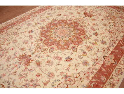 Persian carpet Tabriz with silk 300x197 cm Beige