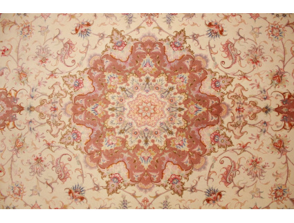 Persian carpet Tabriz with silk 300x197 cm Beige