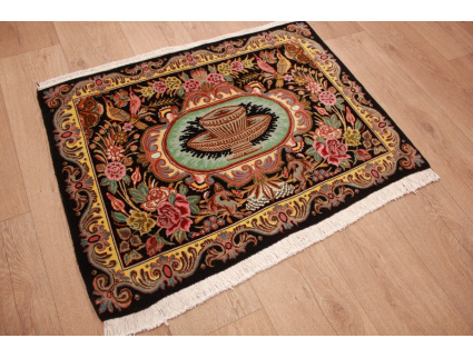 Perserteppich Ghom Orient Teppich 92x69 cm Schwarz