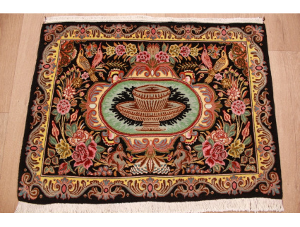 Perserteppich Ghom Orient Teppich 92x69 cm Schwarz