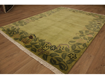 Hand-knotted Oriental carpet Nepal virgin wool 240x170 cm Green