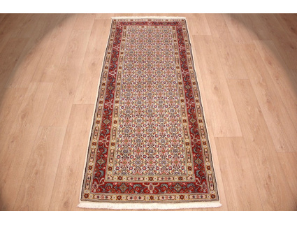 Persian carpet "Moud" virgin wool & Silk 195x79 cm Beige Runner