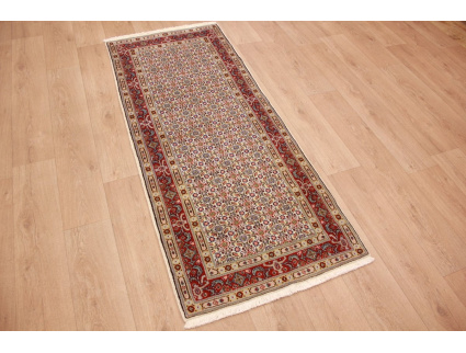 Persian carpet "Moud" virgin wool & Silk 195x79 cm Beige Runner