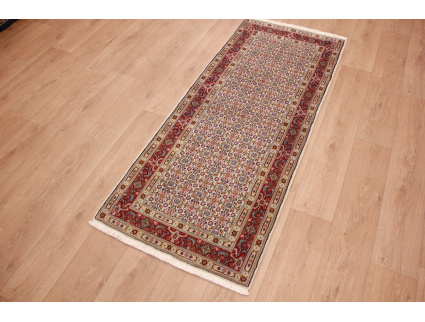 Persian carpet "Moud" virgin wool & Silk 195x79 cm Beige Runner