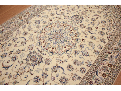 Persian carpet Nain 9la with Silk 303x195 cm Beige