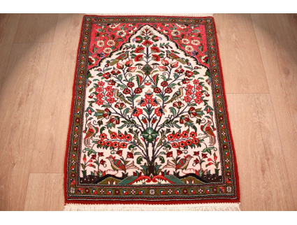 Fine Persian carpet Ghom Wool 89x65 cm Beige