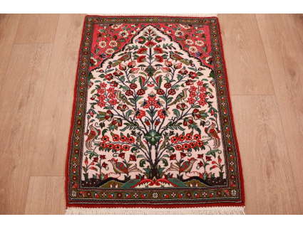 Fine Persian carpet Ghom Wool 89x65 cm Beige