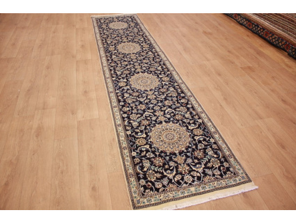 Perserteppich Nain 9la Läufer mit Seide 396x86 cm Beige