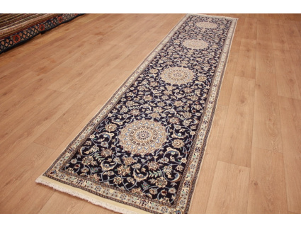 Perserteppich Nain 9la Läufer mit Seide 396x86 cm Beige