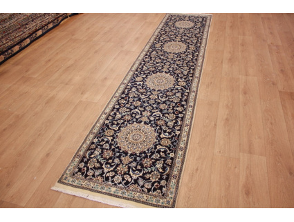 Perserteppich Nain 9la Läufer mit Seide 396x86 cm Beige