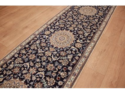 Perserteppich Nain 9la Läufer mit Seide 396x86 cm Beige