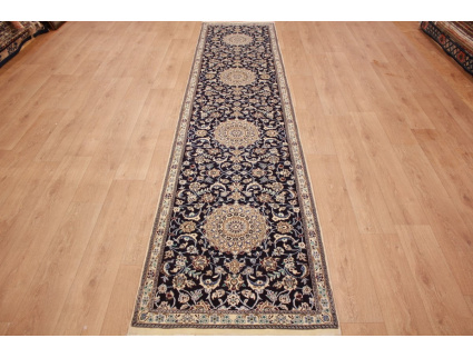 Perserteppich Nain 9la Läufer mit Seide 396x86 cm Beige