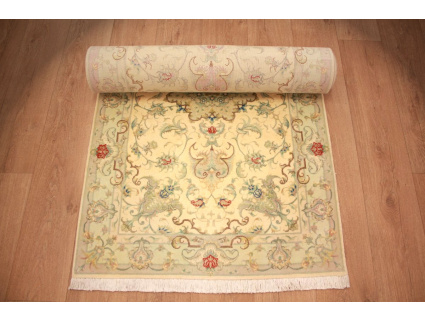 Persian carpet Tabriz virgin wool with silk 408x89 cm Runner