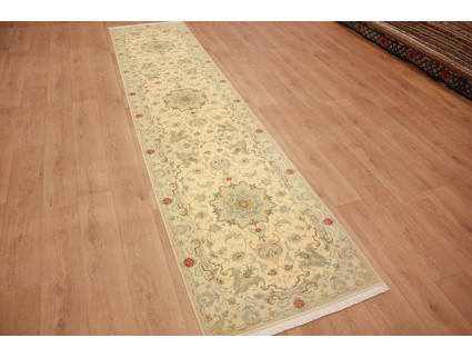 Persian carpet Tabriz virgin wool with silk 408x89 cm Runner