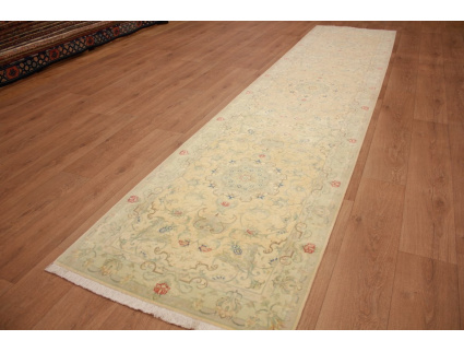 Persian carpet Tabriz virgin wool with silk 408x89 cm Runner