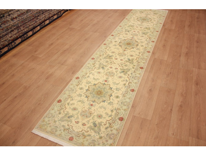 Persian carpet Tabriz virgin wool with silk 408x89 cm Runner