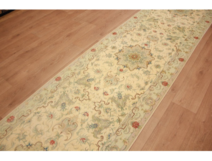 Persian carpet Tabriz virgin wool with silk 408x89 cm Runner