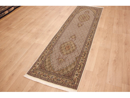 Perserteppich Täbriz Läufer mit Seide 269x77 cm Beige