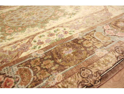 Silk persian carpet Qum rug 210x135 cm Beige