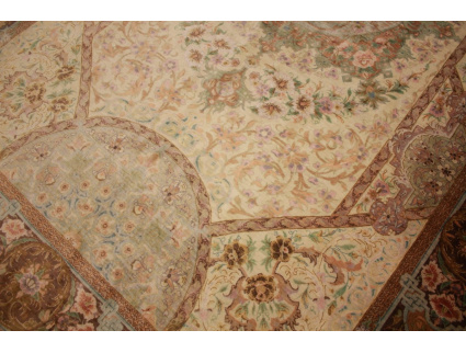 Silk persian carpet Qum rug 210x135 cm Beige