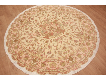 Persian carpet Tabriz ROUND with silk 202x202 cm Beige