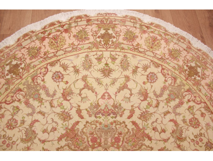 Persian carpet Tabriz ROUND with silk 202x202 cm Beige