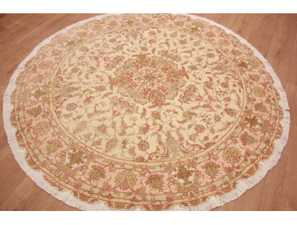 Persian carpet Tabriz ROUND with silk 202x202 cm Beige