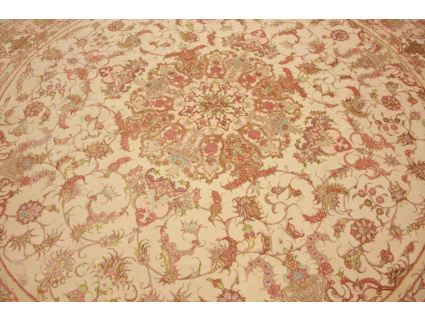 Persian carpet Tabriz ROUND with silk 202x202 cm Beige