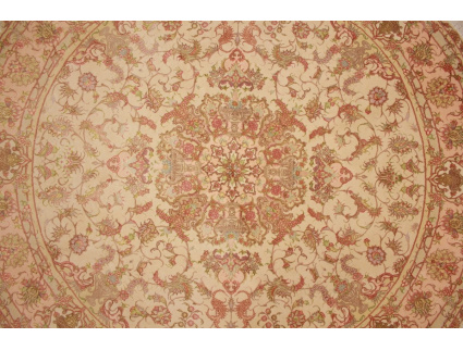 Persian carpet Tabriz ROUND with silk 202x202 cm Beige