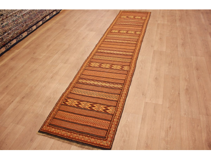 Persian carpet Kelim pure wool 379x79 cm Runner