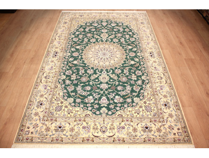 Fine Persian carpet  Nain 9la with silk 315x200 cm Green