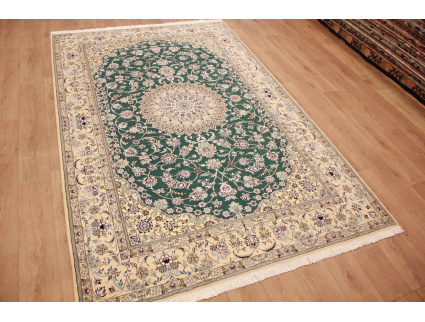 Fine Persian carpet  Nain 9la with silk 315x200 cm Green