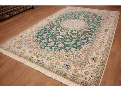 Fine Persian carpet  Nain 9la with silk 315x200 cm Green