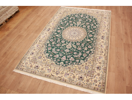 Fine Persian carpet  Nain 9la with silk 315x200 cm Green