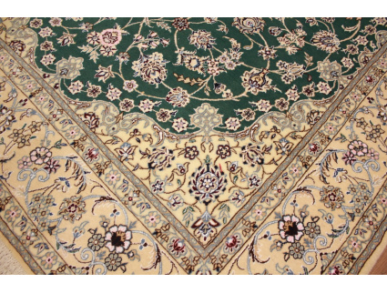 Fine Persian carpet  Nain 9la with silk 315x200 cm Green