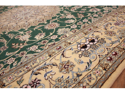 Fine Persian carpet  Nain 9la with silk 315x200 cm Green