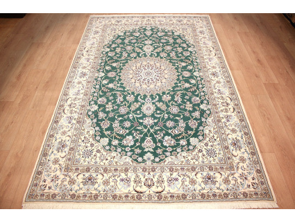 Fine Persian carpet  Nain 9la with silk 310x200 cm Green