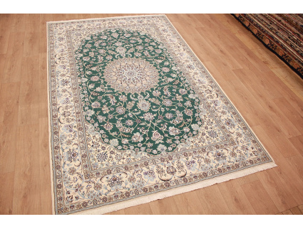 Fine Persian carpet  Nain 9la with silk 310x200 cm Green