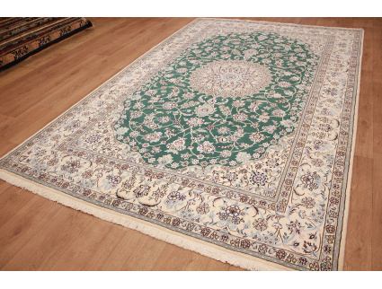 Fine Persian carpet  Nain 9la with silk 310x200 cm Green