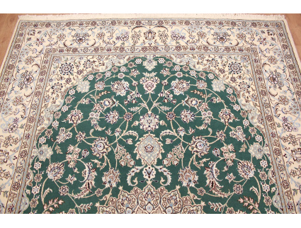 Fine Persian carpet  Nain 9la with silk 310x200 cm Green