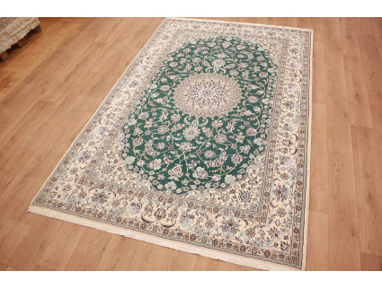 Fine Persian carpet  Nain 9la with silk 310x200 cm Green