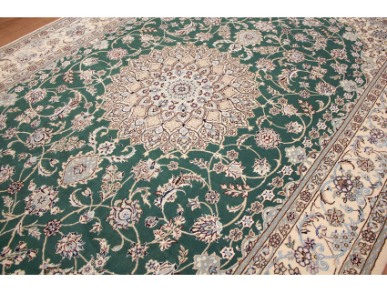 Fine Persian carpet  Nain 9la with silk 310x200 cm Green